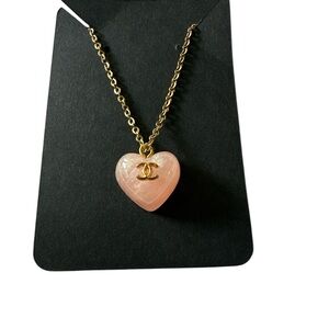 🔥Chanel Pink Heart Pendant Necklace Gold over Silver 925 chain. Italy